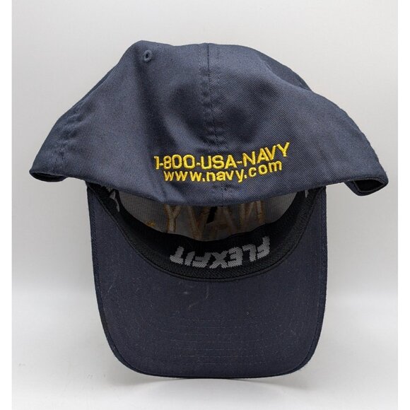 US United States Navy Stretch OSFM Fitted Flex Fit Baseball Cap Hat Blue - Picture 4 of 5